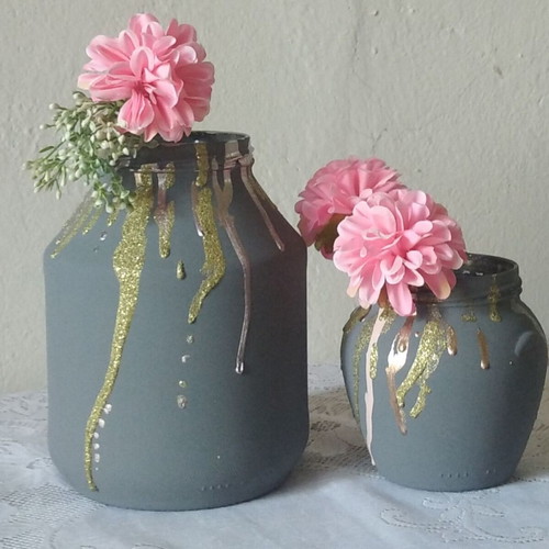 Set of two decorative vases custom made, glass and acrylic