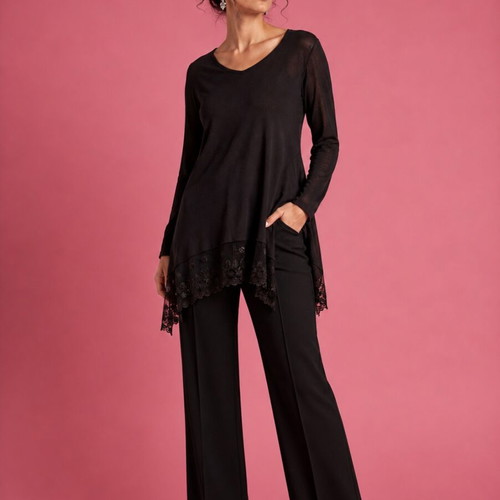 Spiga black wool blouse with lace detail, like new, size L-XL