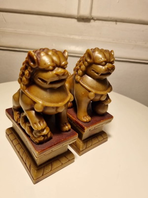 Pair of carved 1950s soapstone Foo Dogs used