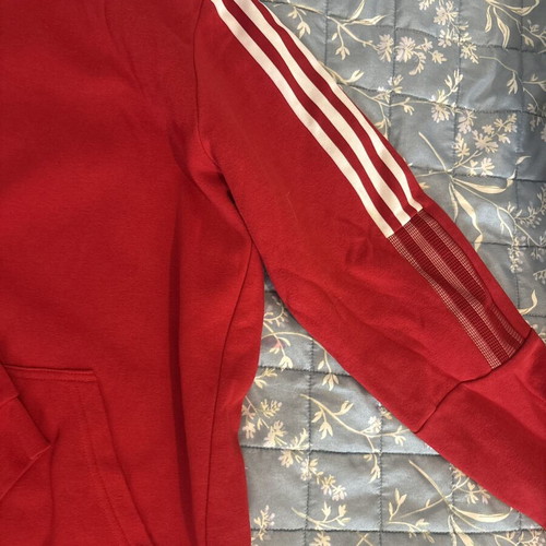 Adidas red hoodie with 3 Stripes, size M, like new