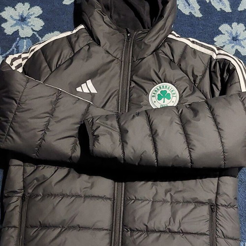 Panathinaikos Adidas authentic puffer jacket, black, large, with hood