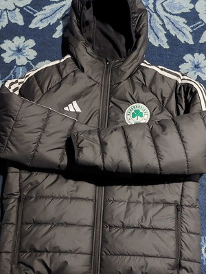 Panathinaikos Adidas authentic puffer jacket, black, large, with hood