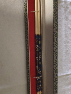 Vintage Chinese Cloisonné Chopsticks with Case new