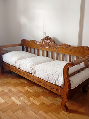 Skyrian three-seater sofa with two side tables new, handmade wood