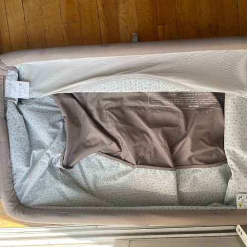 Chicco Next2Me crib used with breathable mattress and transport bag