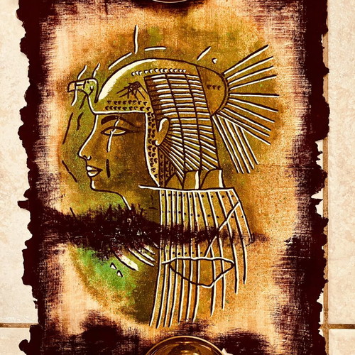 Mixed Media Artwork Queen Nefertari on Authentic Papyrus 1995