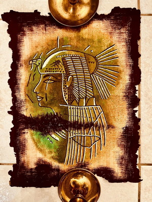 Mixed Media Artwork Queen Nefertari on Authentic Papyrus 1995