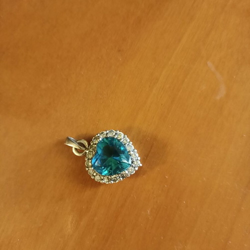 Heart-shaped pendant like new, silver with aquamarine and white zircon