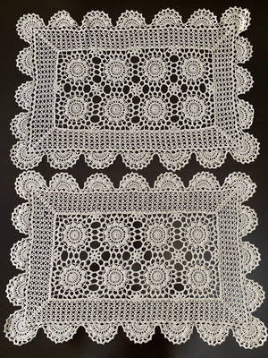 Pair of vintage handmade crochet doilies 49×32 cm
