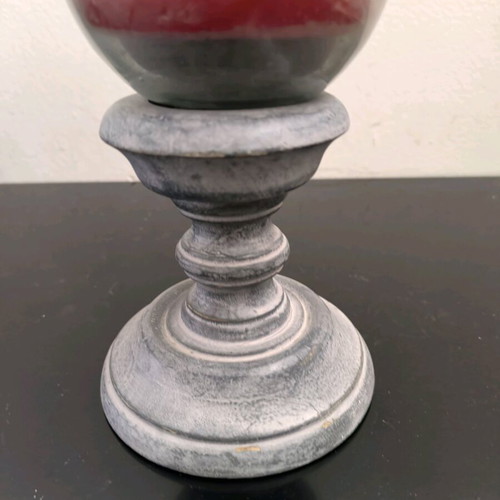 Candlestick used with wooden base and large glass cover