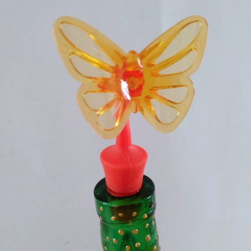 Glass bottle with colored tap like new, hand decorated