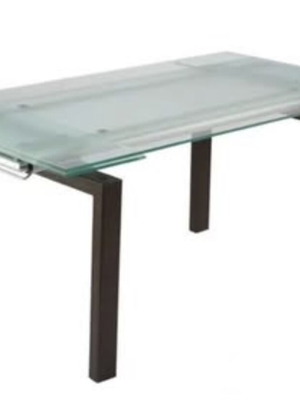 Glass dining table used with extension mechanism and black wenge wood legs