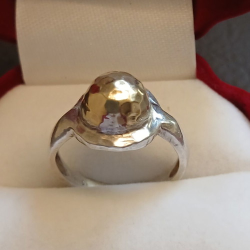 925 Silver Gold Hammered Ring like new