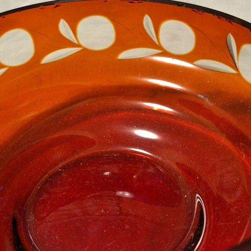 Italian vintage crystal bowl open ruby color like new
