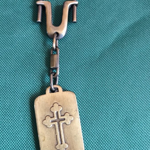 Collectible Double-Sided Religious Metal Keychain Cross & Virgin Mary vintage