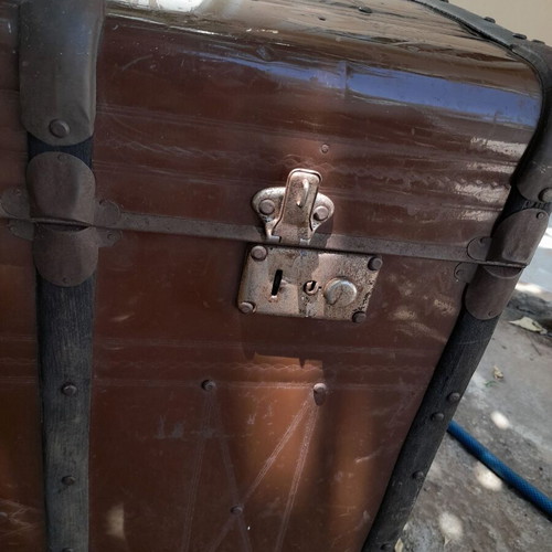 Large antique chest used with iron and wood design