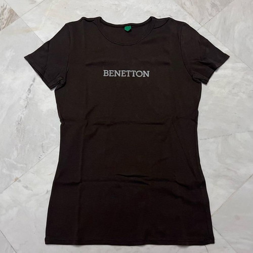 Benetton women's short-sleeve shirt used, brown, size large