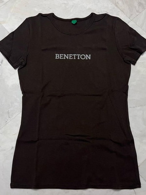 Benetton women's short-sleeve shirt used, brown, size large