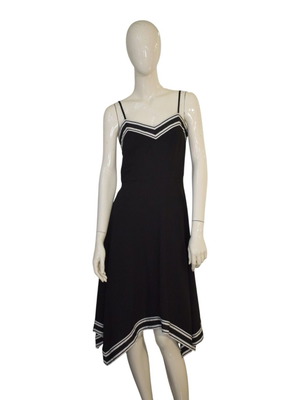 Ted Baker asymmetric midi dress with hanky hem and black-white stripes, size 2 / US 6, like new