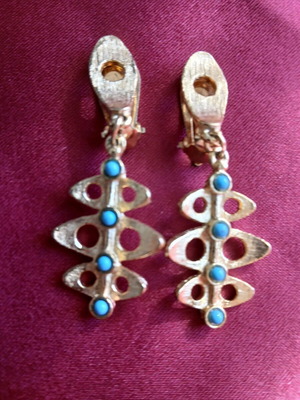 Σκουλαρίκια μακριά καινούργια τιρκουάζ και χρυσαφί