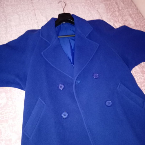 Vintage wool women's double-breasted coat blue royal size L/XL used