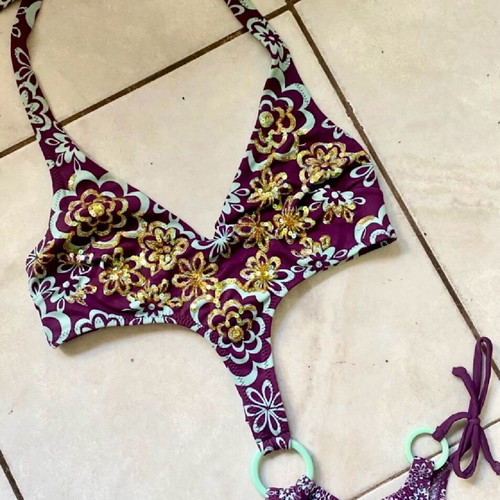 Calzedonia swimwear like new, purple with turquoise and sequins, size M