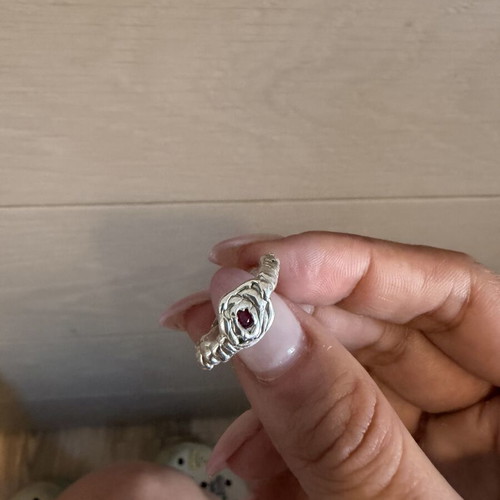 Silver melted ring with red stone size 17 like new