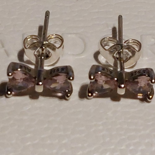 Pandora bow stud earrings with pink zirconia