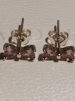 Pandora bow stud earrings with pink zirconia