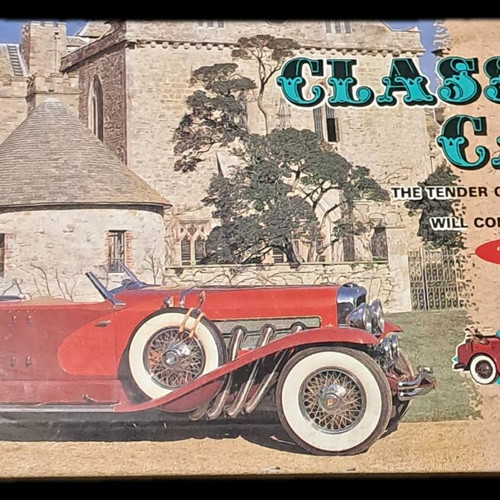 Vintage metal pencil case "Classic Car" used, 80s/90s