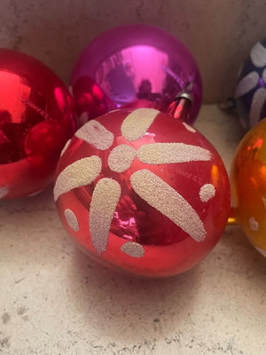 Vintage χριστουγεννιάτικες γυάλινες μπάλες καινούργιες, σετ 5