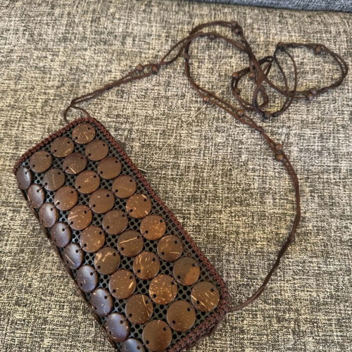 Handmade coconut shoulder bag, brown