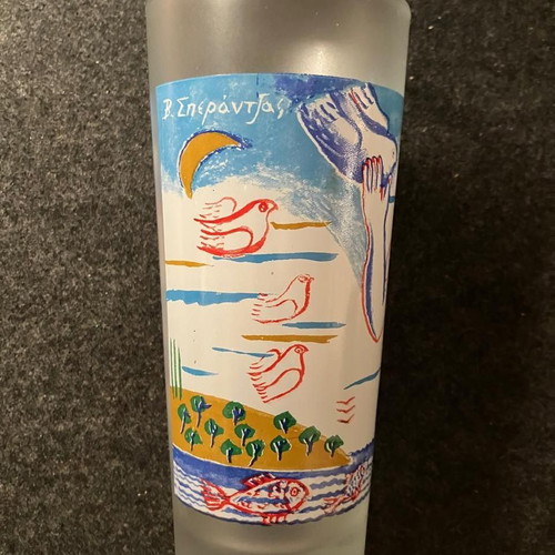 Water glass used with painted design