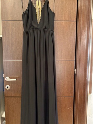 H&M evening dress new black long with gold detail and fringes