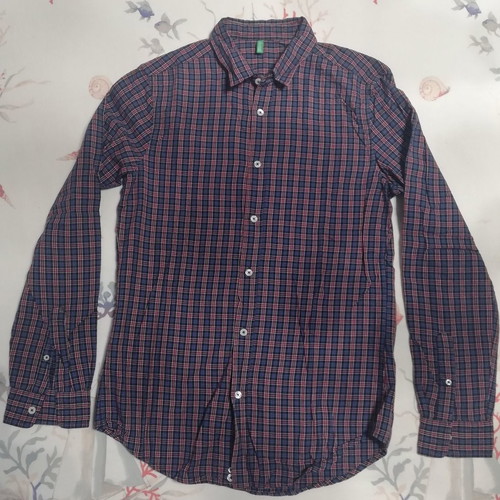 Benetton shirt used, 100% cotton, multicolor, size S