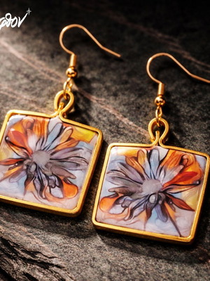 Agamarrit earrings with abstract daisy, handmade, made to order