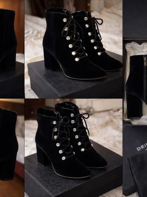 Deimille velvet ankle boots new, genuine leather, Victorian lace-up