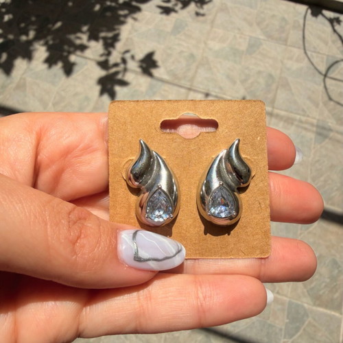 Ataalina earrings new silver with zircon stainless steel hypoallergenic