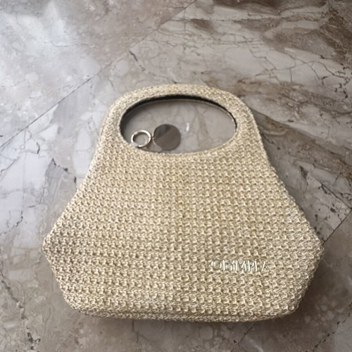 Paco Rabanne Olympea beige straw handbag with keychain