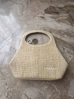 Paco Rabanne Olympea beige straw handbag with keychain