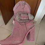 Pink Club Exx cowboy boots with gemstones, size 38