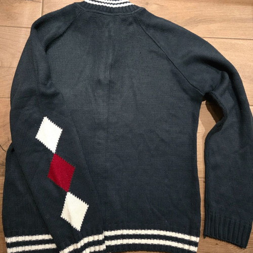 Knitted men's cardigan Medium dark blue like new with high collar