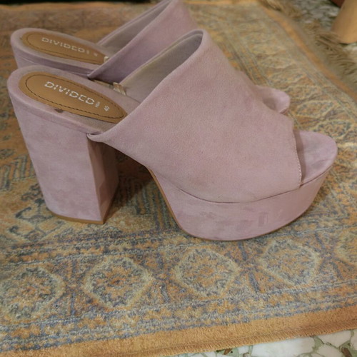 Suede mules H&M Divided used, dusty pink platform size 40
