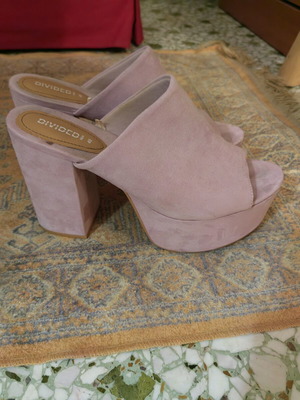 Suede mules H&M Divided used, dusty pink platform size 40