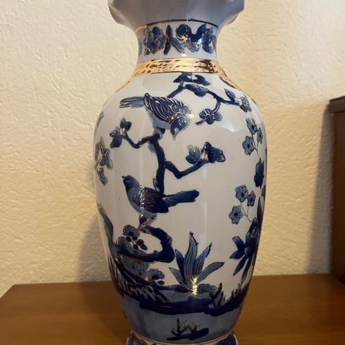 Chinese vase used 19th century hand-painted with birds and flowers