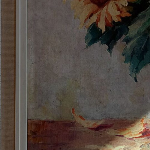 Original painting Vase with sunflowers by Walter Scholey, 1956