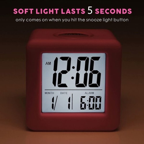 Plumeet digital travel alarm clock, 3-inch display, pink