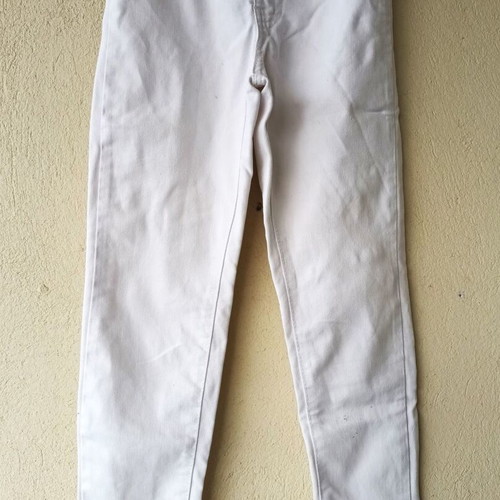 Bikelife women's white high-waisted elastic five-pocket jeans, size S