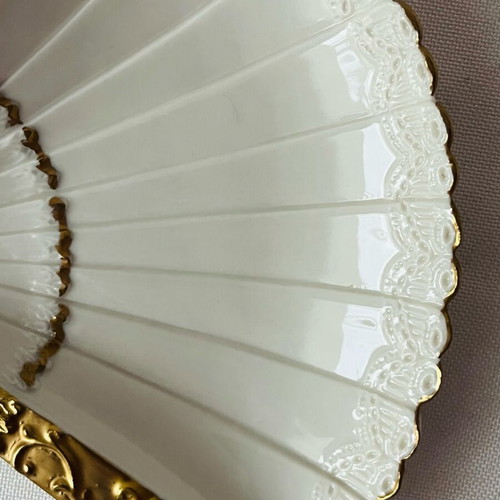Vintage Italian Capodimonte Porcelain Decorative Fan plate like new