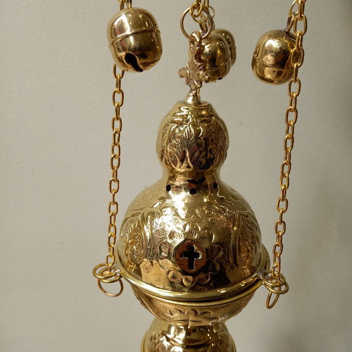 Bronze censer new with chains and 12 bells